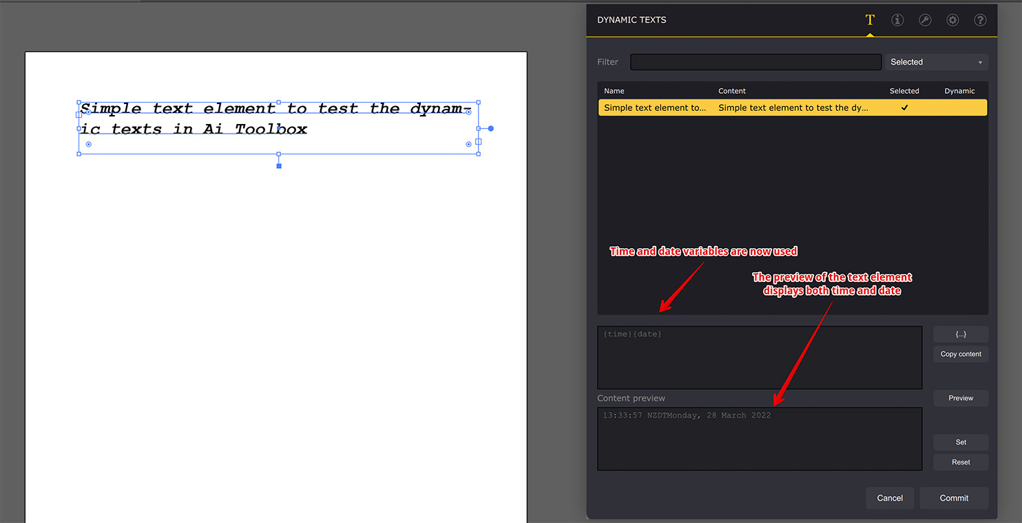 Date variable added to the dynamic text field