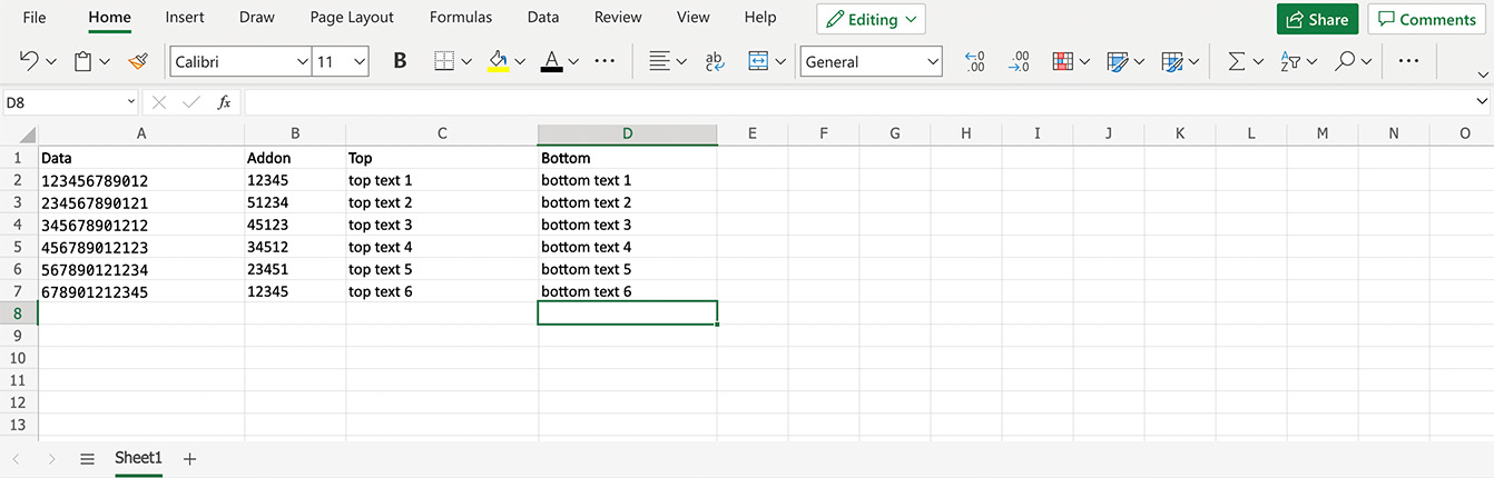 Source Excel file with custom variables