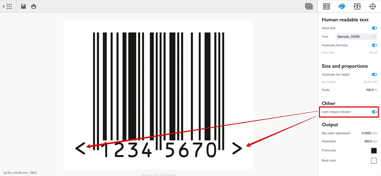 EAN-8 barcode has light margin indicators on both sides
