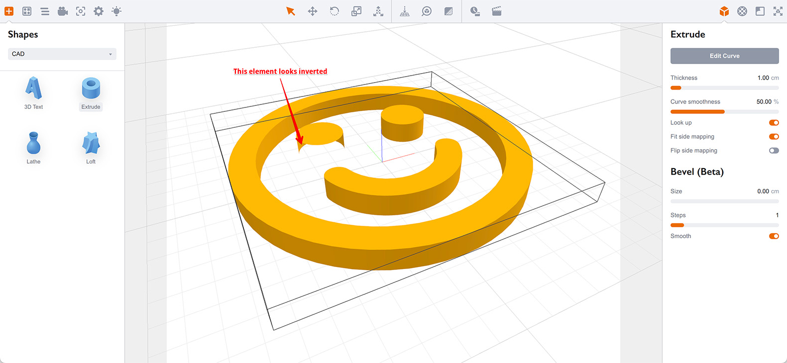 Extruded shape looks inverted because of the wrong curve direction