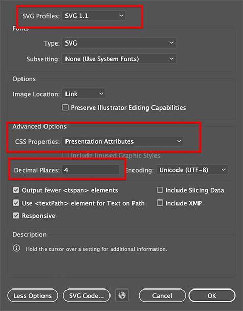 Adobe Illustrator SVG export settings for Lathe objects