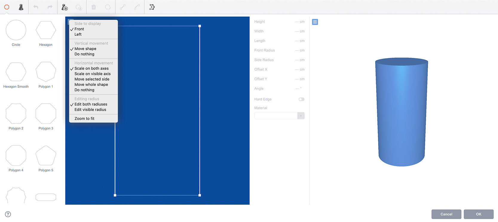 Loft editor window layout menu