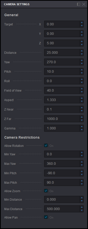 Camera settings panel in Koru