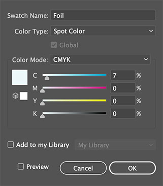 Swatch options window of spot silver color in Illustrator