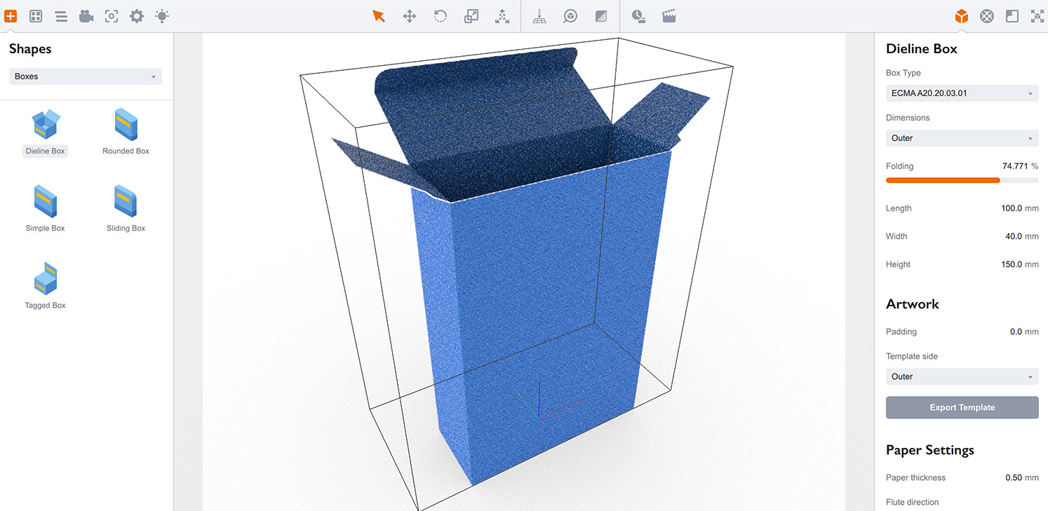 Dieline-based box mockup in Boxshot