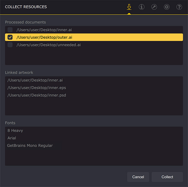 Select the files for packaging in Illustrator