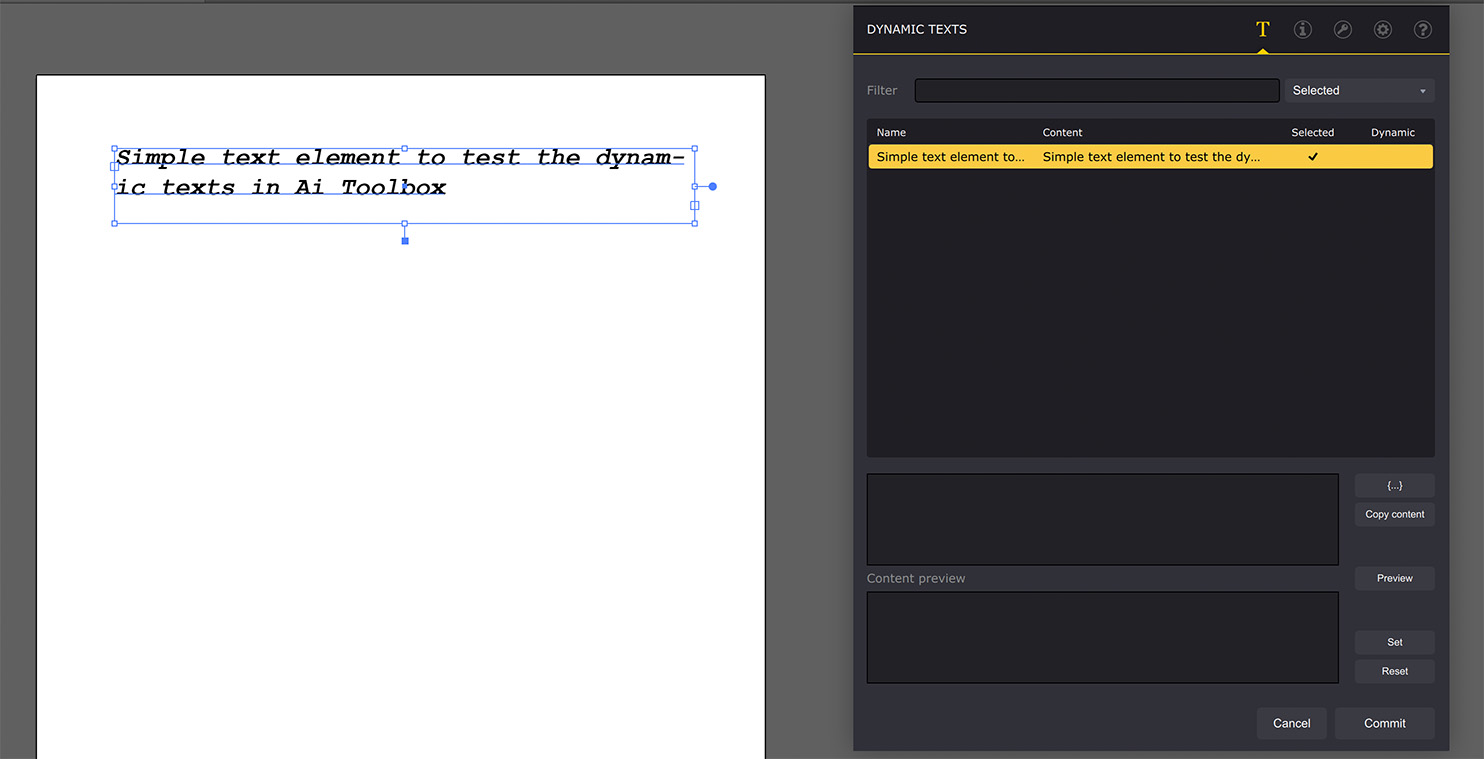 Dynamic texts plugin user interface