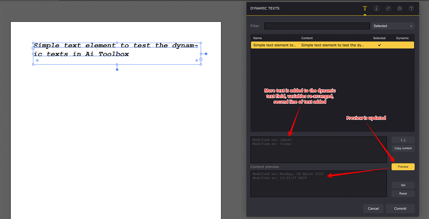 Adding more custom text to the dynamic text field