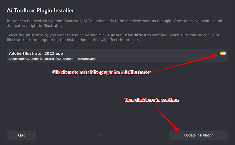 Selecting the Illustrators to Install the plugin