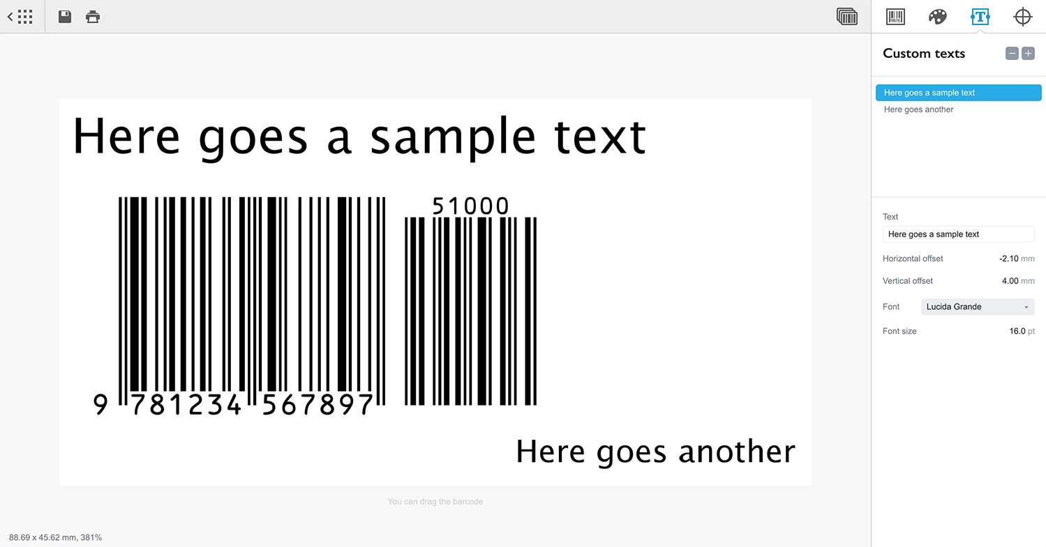 Adding custom texts to barcode