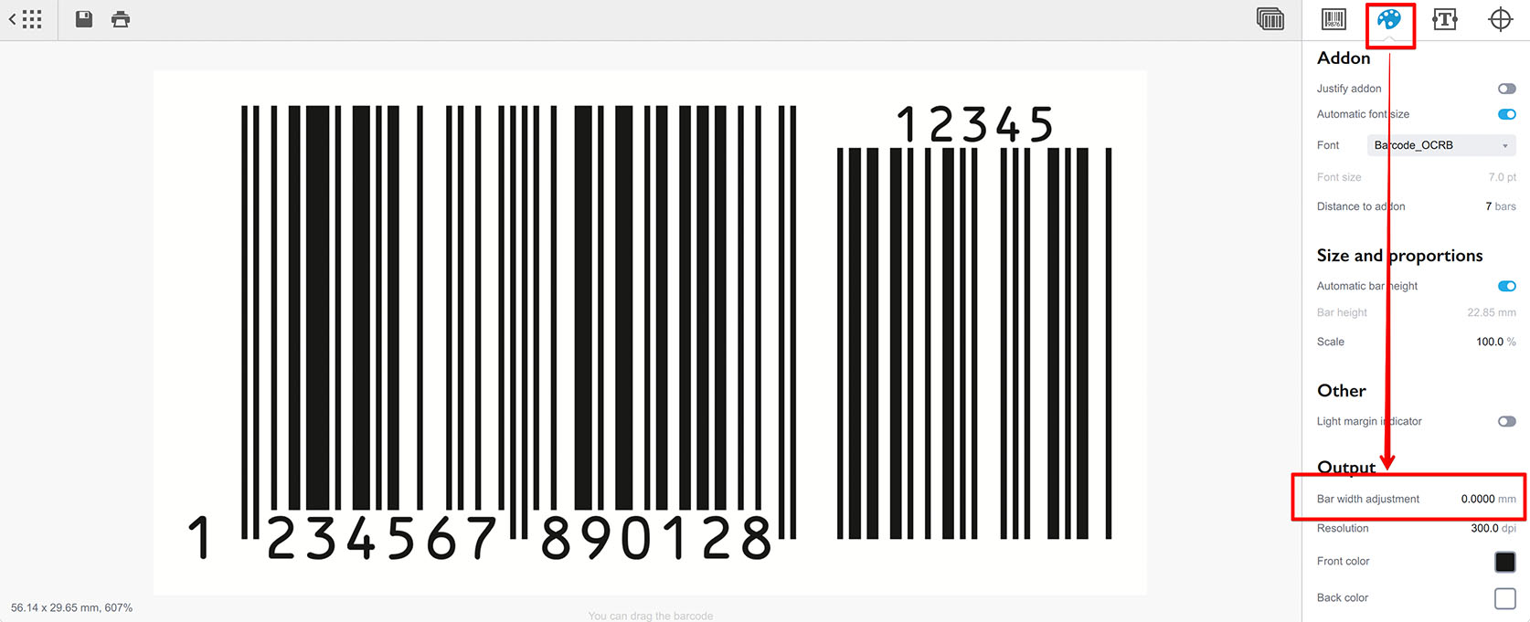 Bar width reduction parameter in Barcode