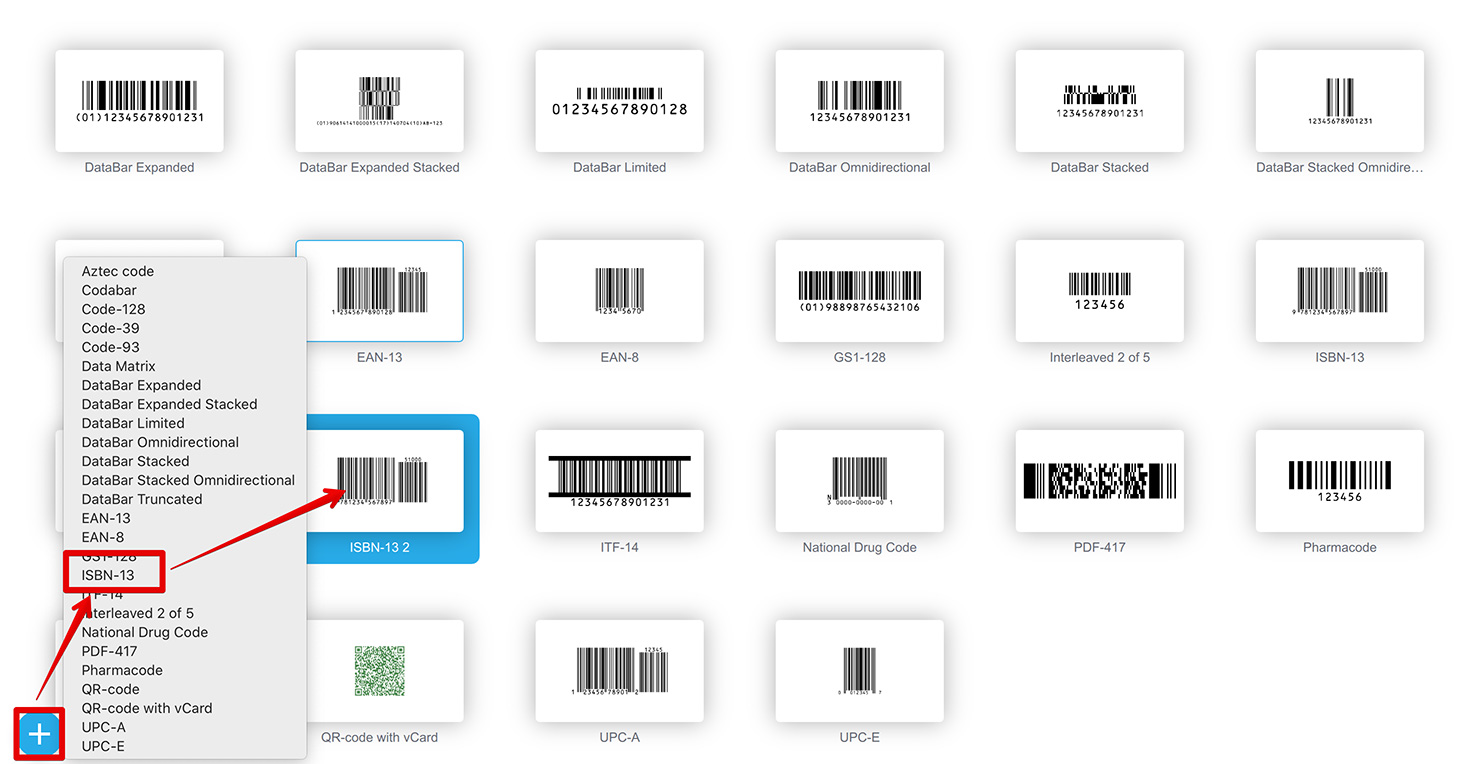 Clicking the ISBN item in the popup menu creates a new ISBN barcode