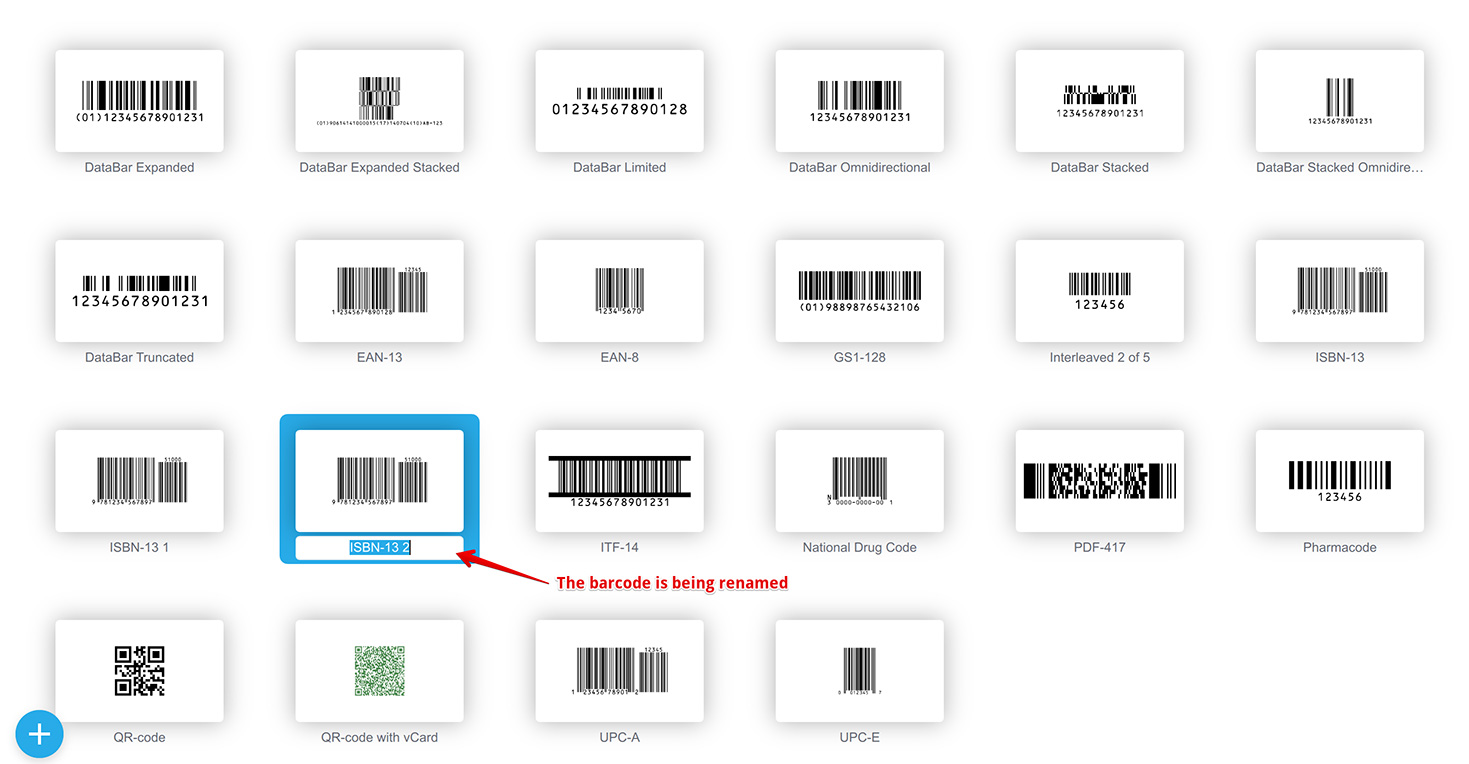 Pressing F2 start barcode renaming. You can also do this using the context menu