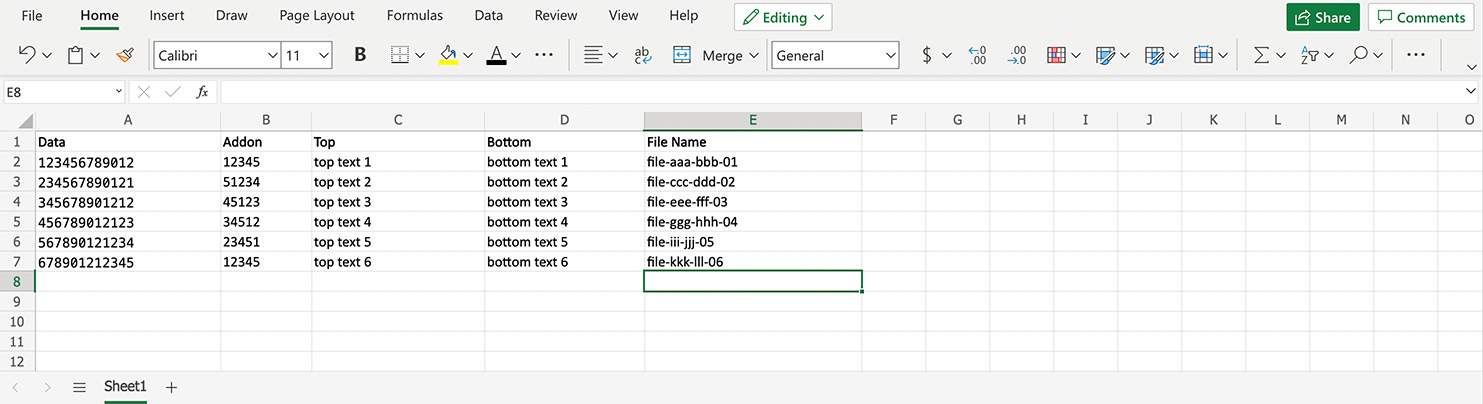 Source Excel file with file name variable added