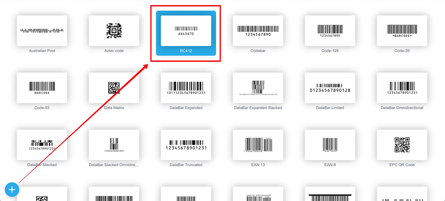 BC412 barcode in the list of other barcodes in the application