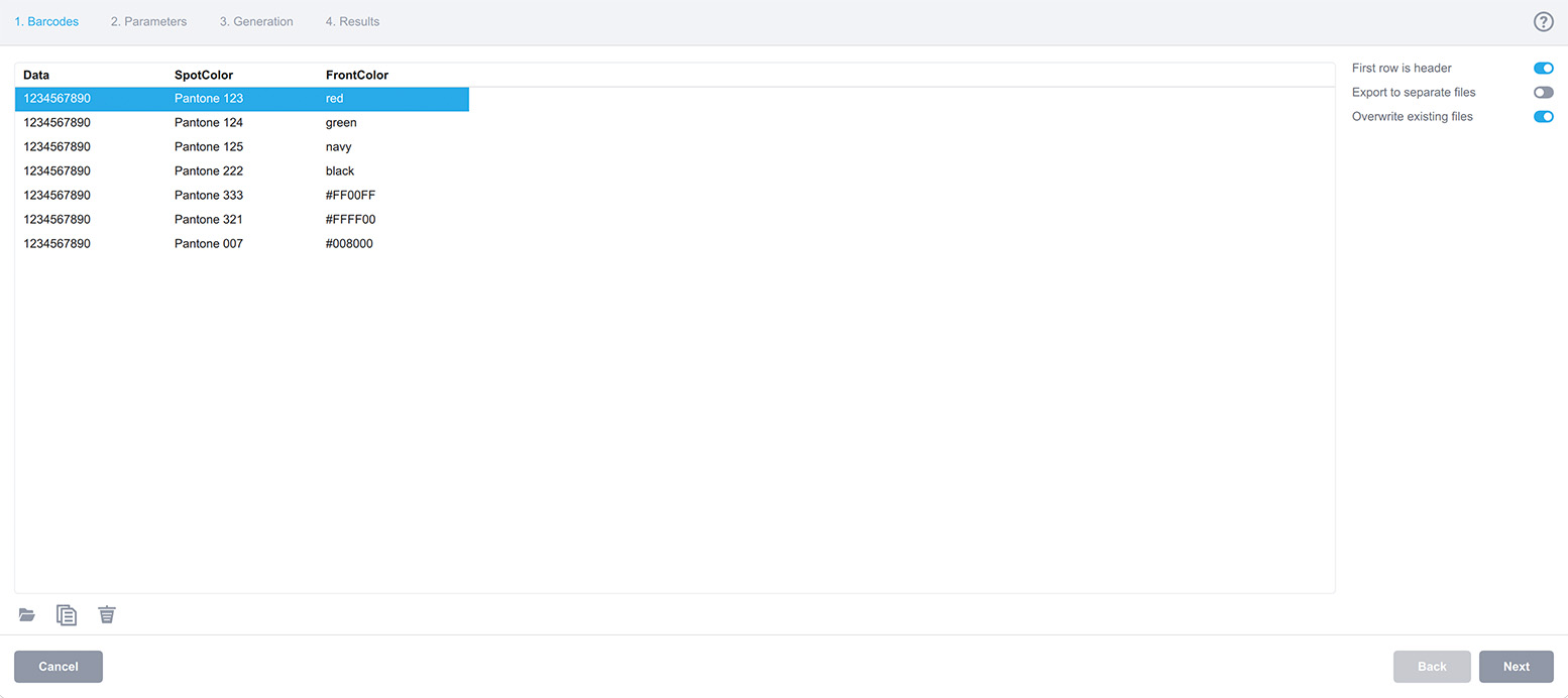 Importing batch data with colors