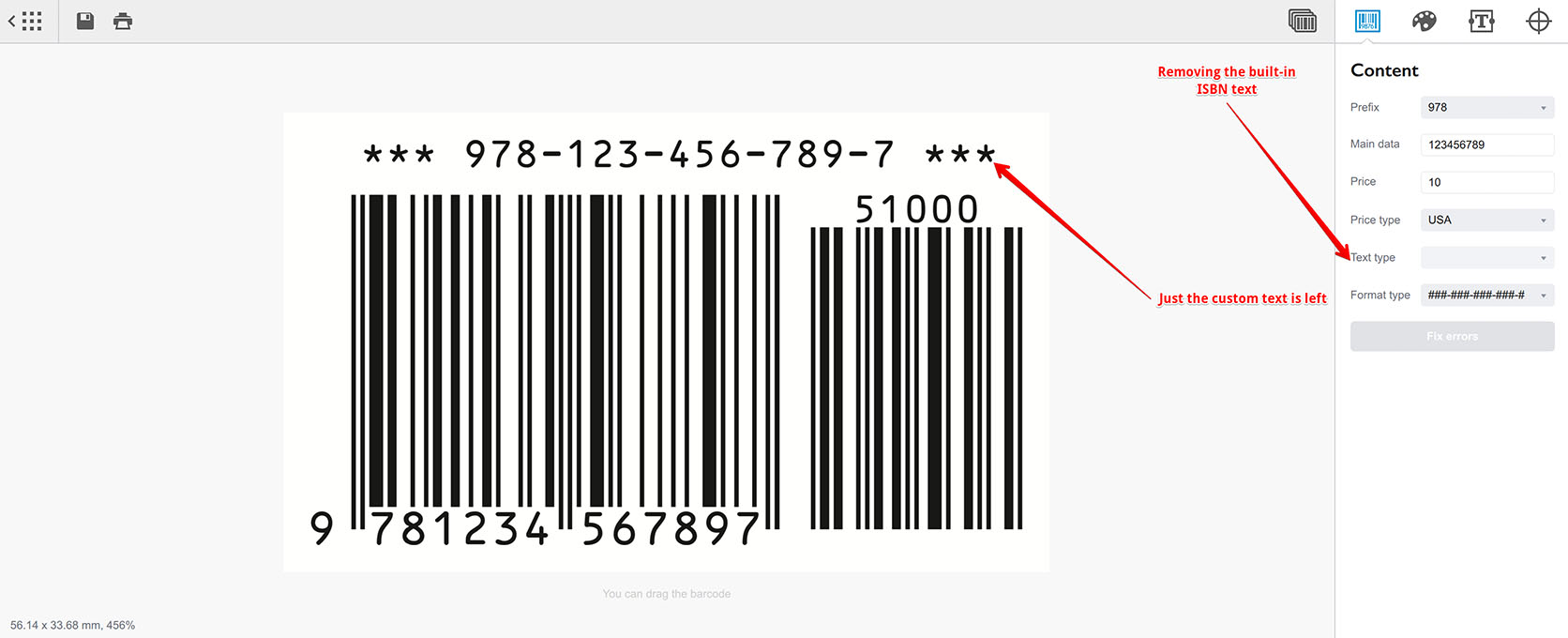 Leaving just a custom text for ISBN barcode