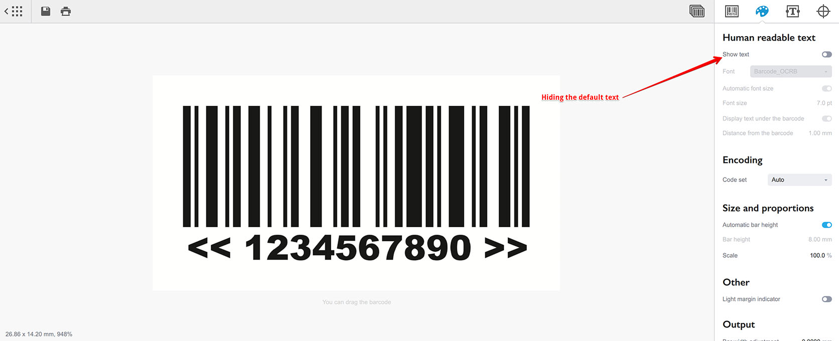 Leaving just the custom text for Code 128 barcode