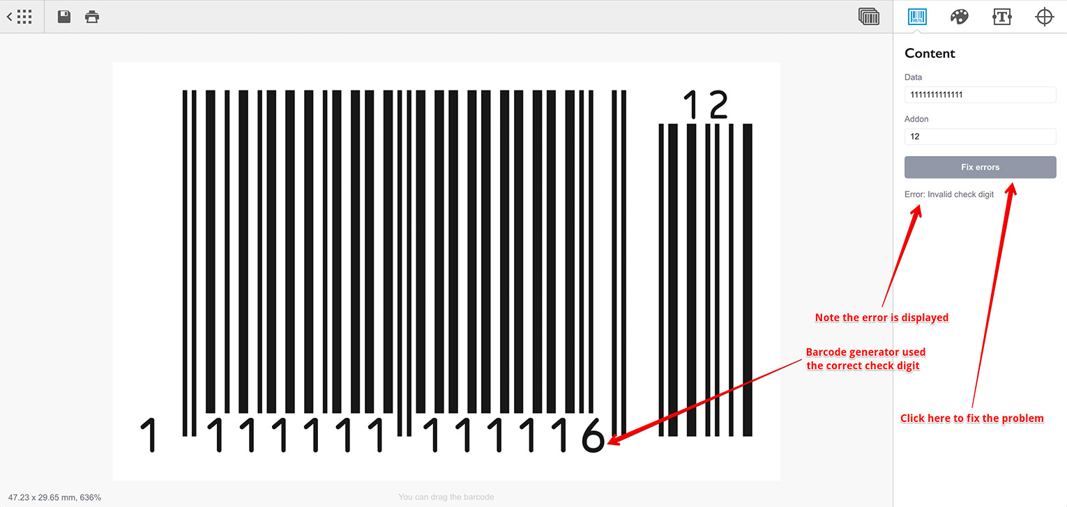 Dummy barcode data and a two-digit addon