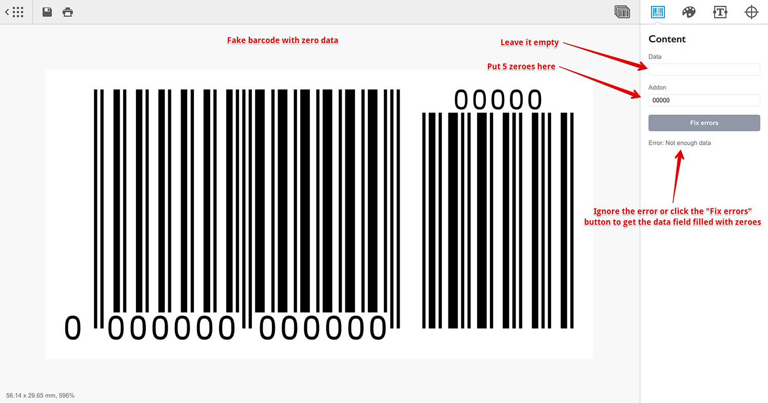 Zero-filled fake EAN-13 barcode can be done by leaving the data fields empty