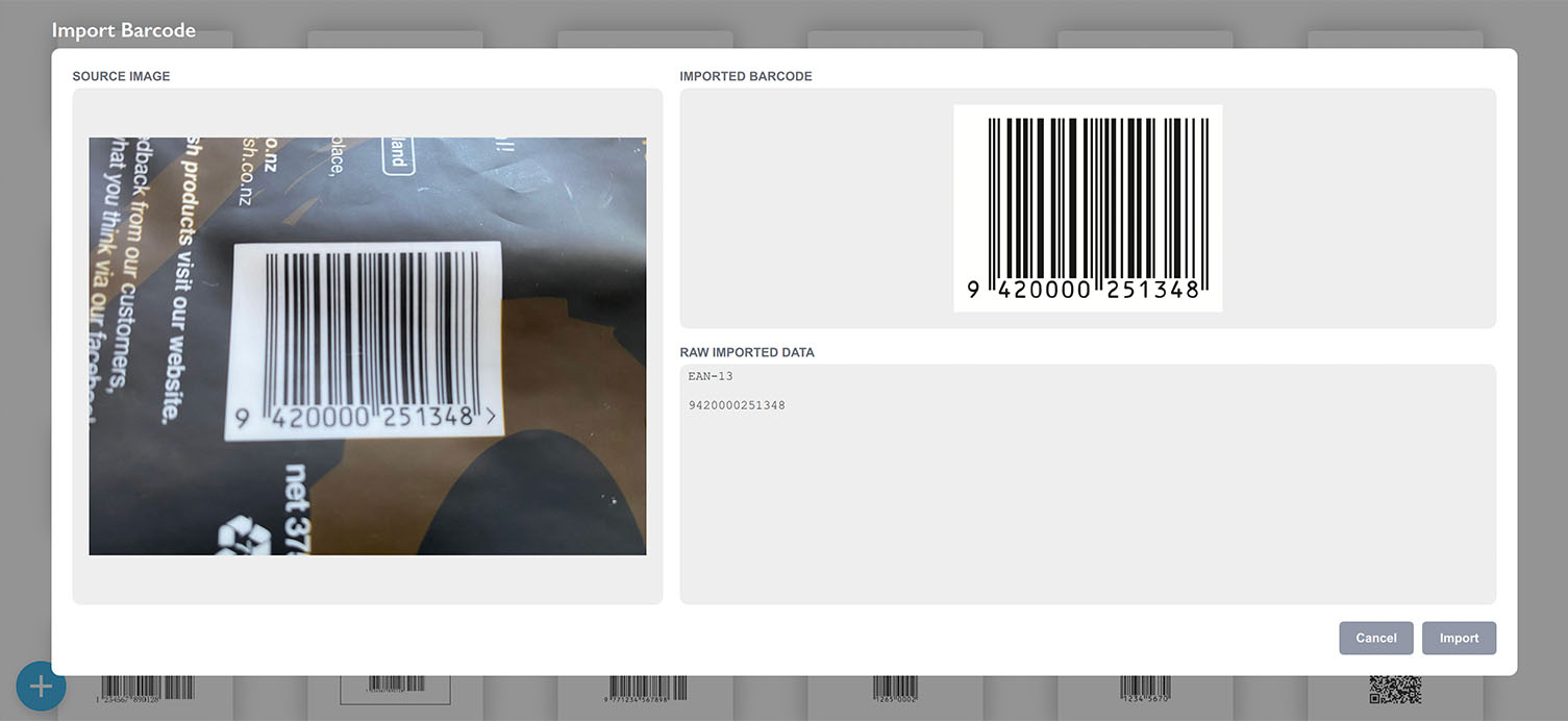 Imported and parsed barcode