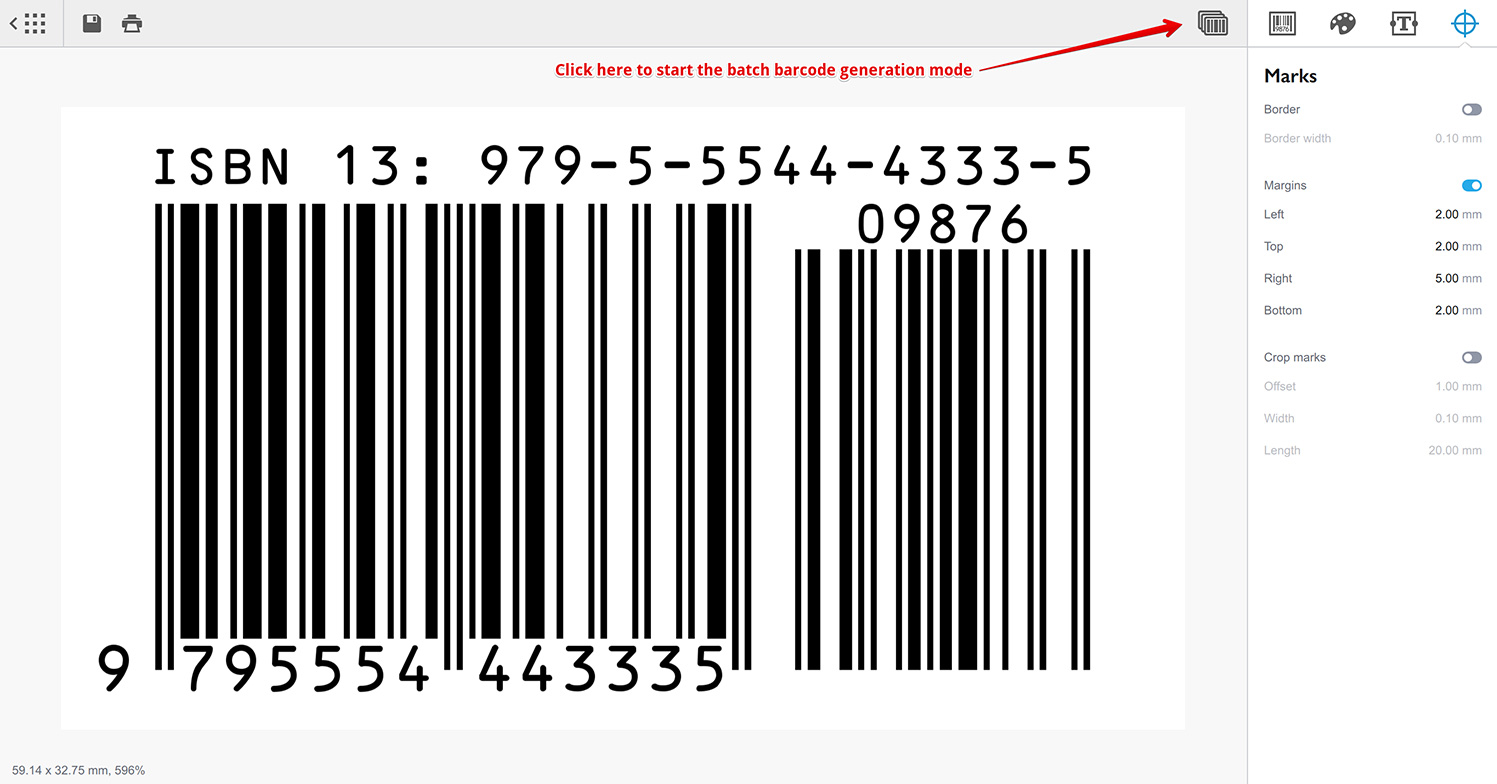 Click the batch processing button to switch to the bulk barcode generation mode