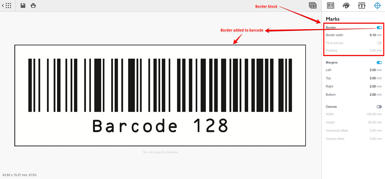 Border is added around the barcode