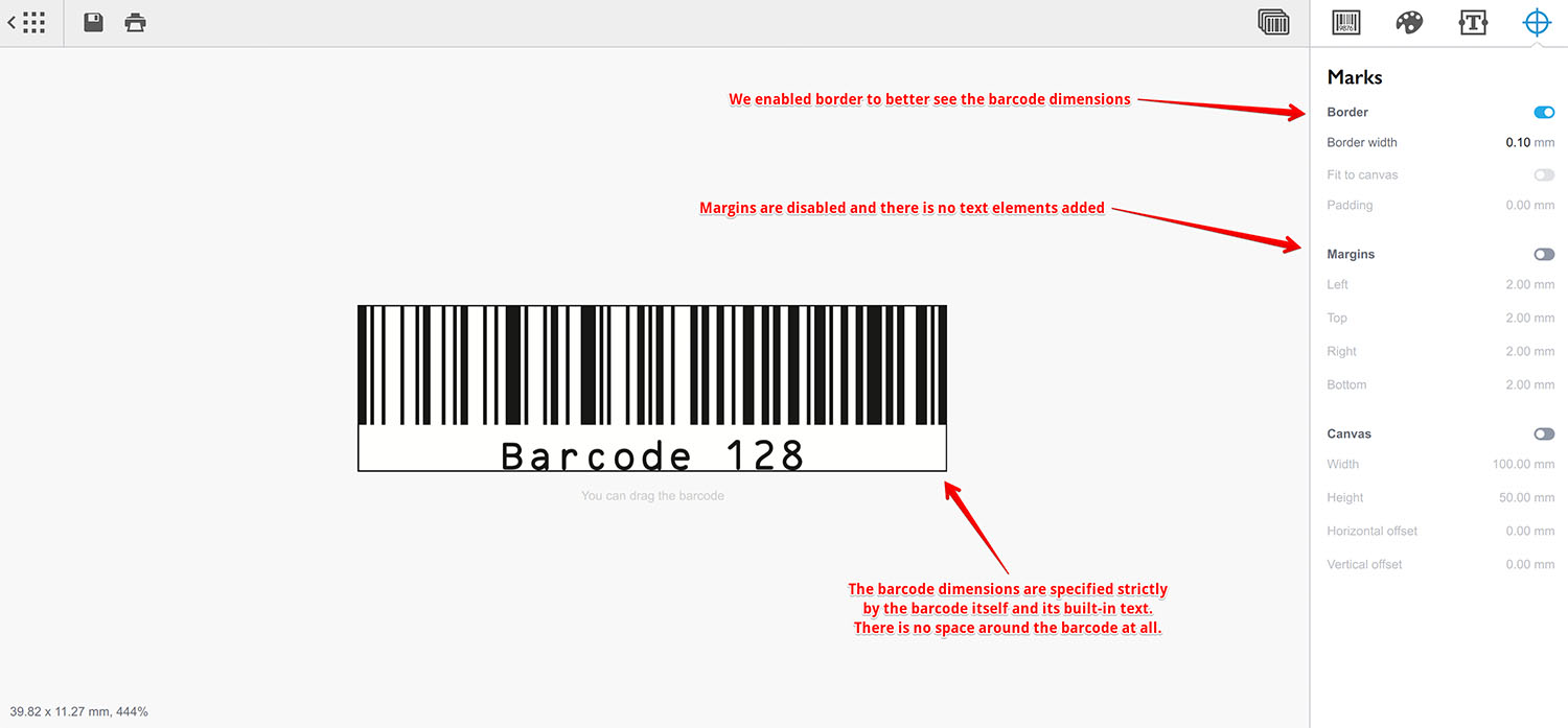 Barcode without any margins
