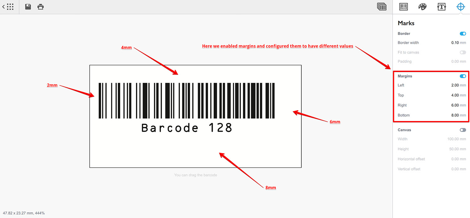 Barcode width different margins