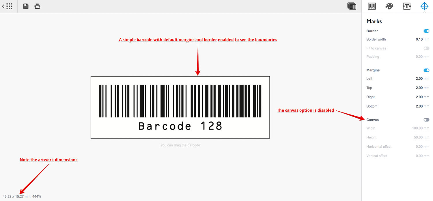 Simple barcode with default parameters and border enabled