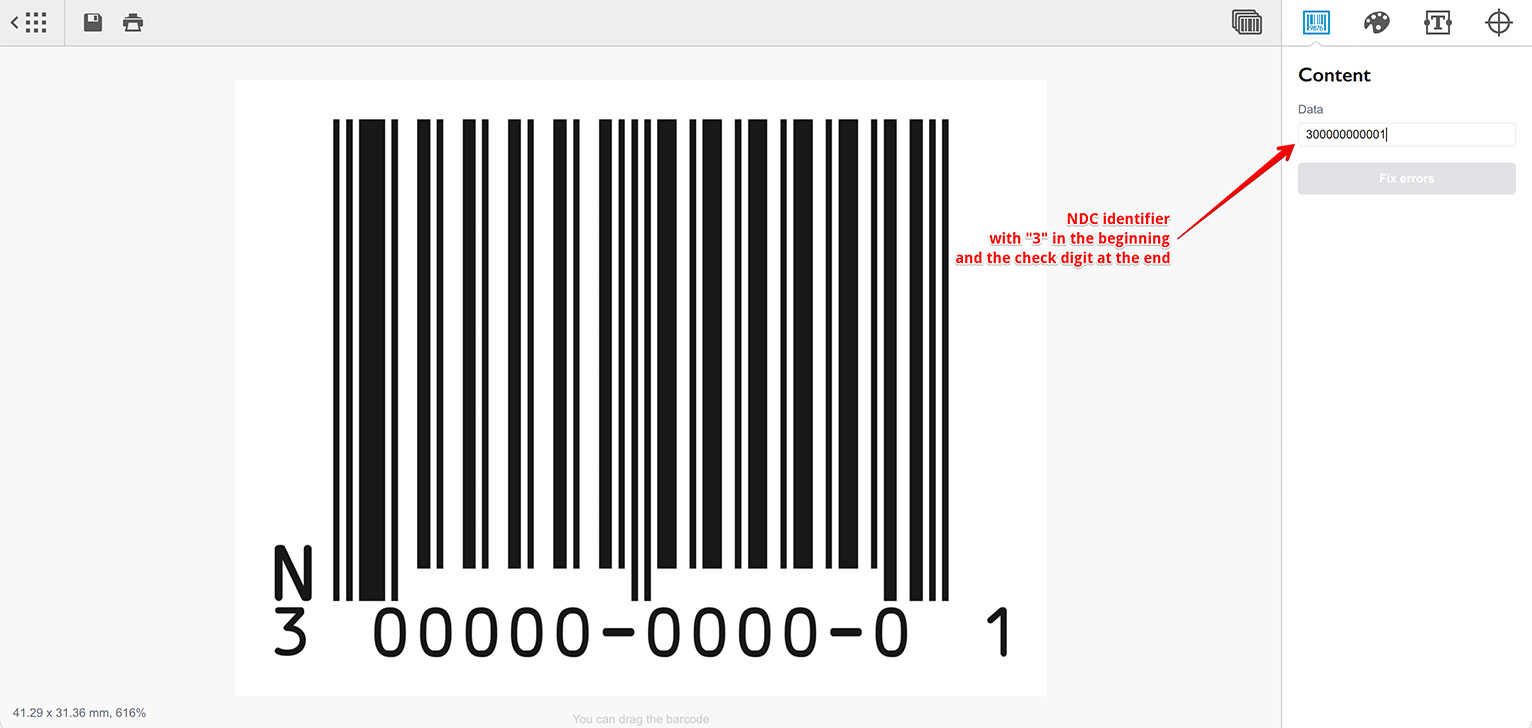 National Drug Code barcode editor preview