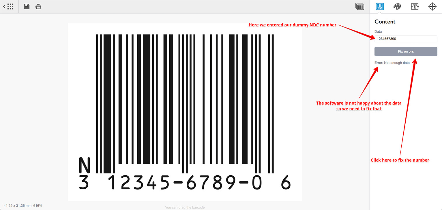 Entering a sample NDC identifier