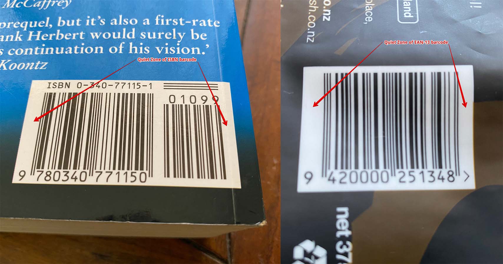 Examples of the quiet zone in barcode photos