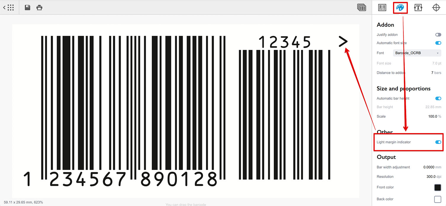 Adding light margin indicator to EAN-13 barcode
