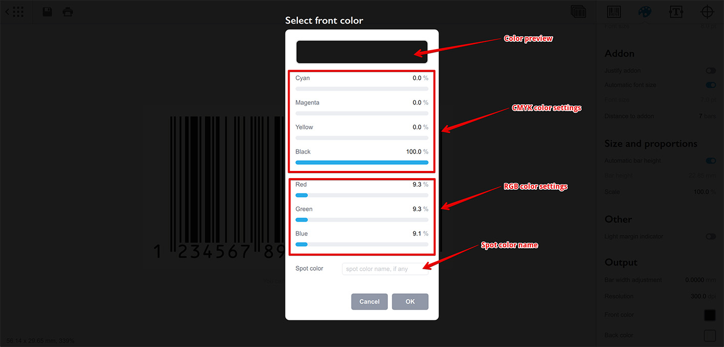 Configuring barcode color Barcode generator