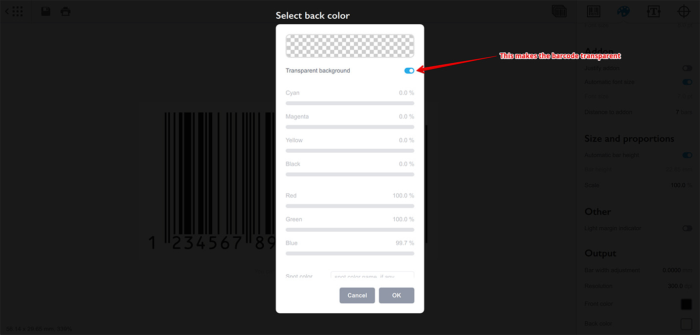 Configuring the background color of a barcode
