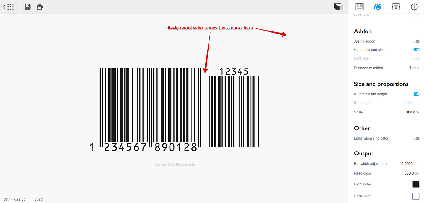 The barcode is now transparent