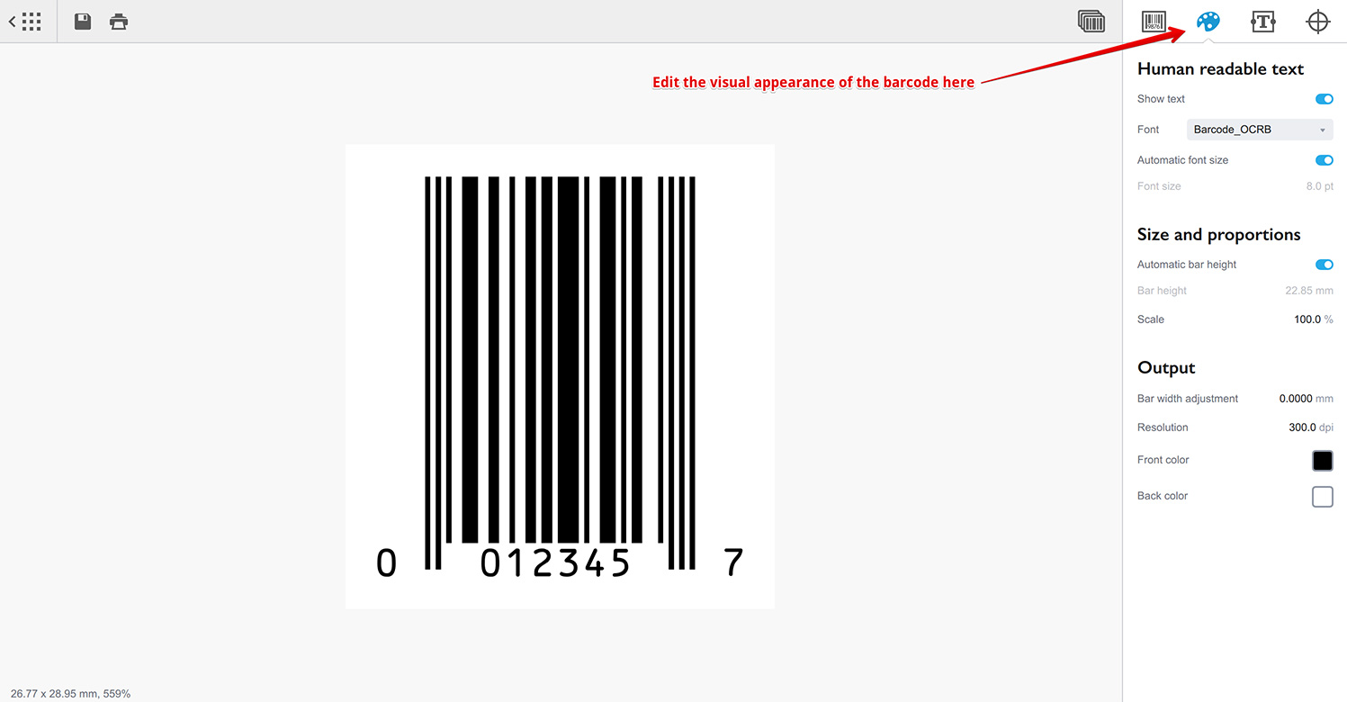 Configuring the visual appearance of the UPC-E barcode