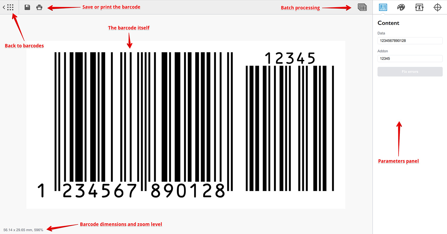By double-clicking the selected barcode, you start the barcode editor