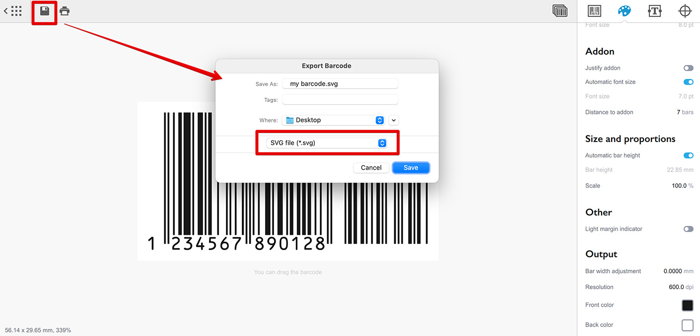 Saving barcode to SVG format