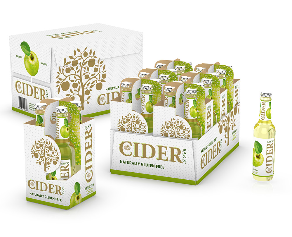 3D cider bottles modelled and rendered in Boxshot, boxes modelled in Origami