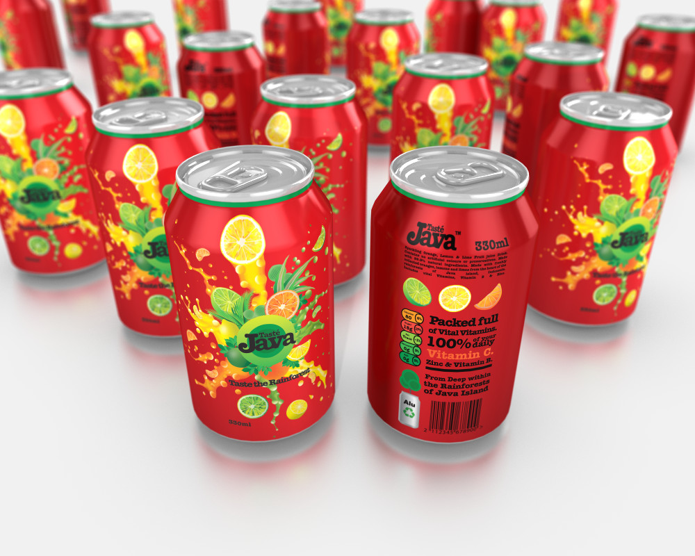 3D Soda cans modelled and rendered in Boxshot