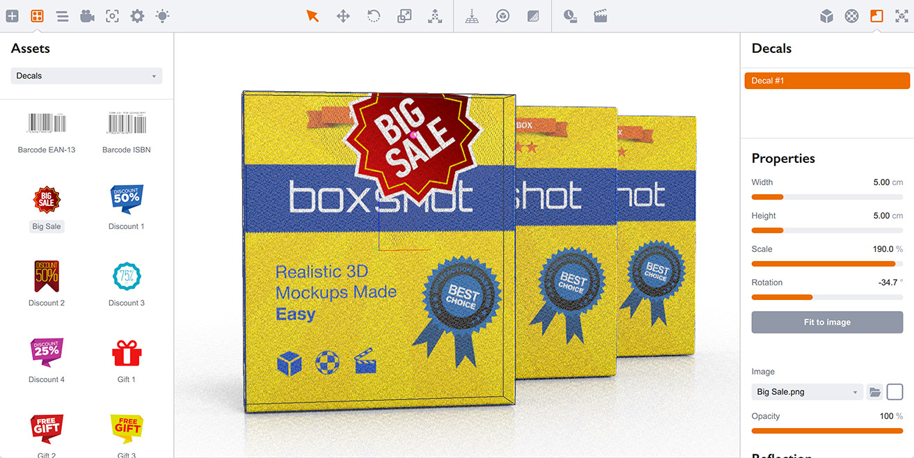 3D boxes with decals in Boxshot 5