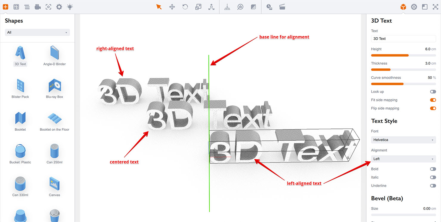 3D text alignment in Boxshot