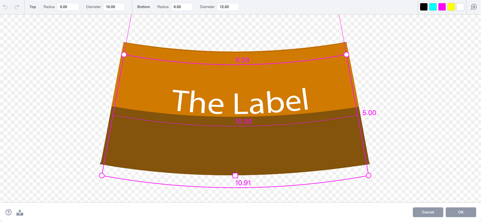 Conical label artwork loaded back to Boxshot