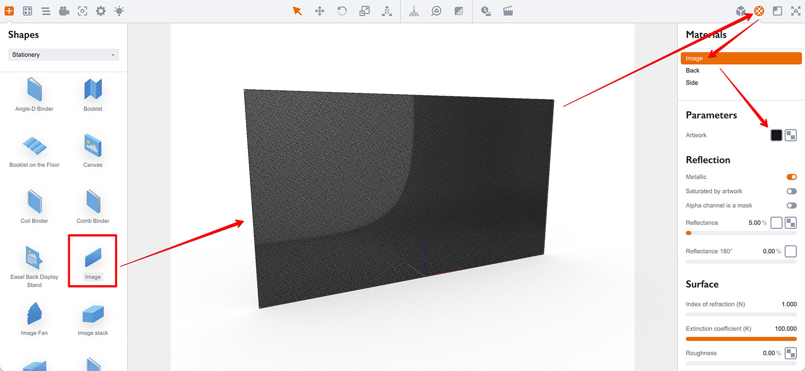 Adding an image shape to Boxshot scene and checking its properties