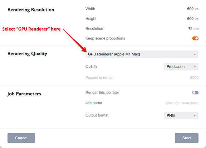 Selecting GPU-based renderer in Boxshot