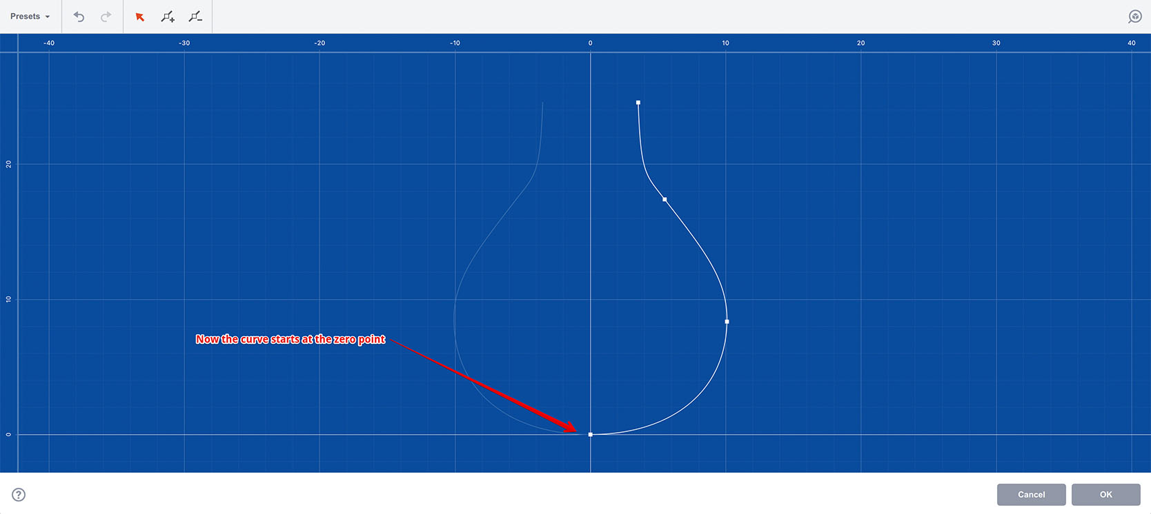 Imported curve is loaded to Boxshot lathe editor at the zero point