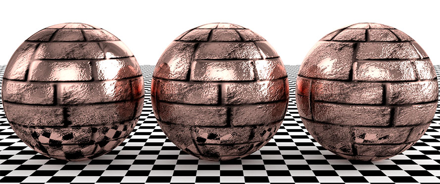 Three spheres with normal bump effect