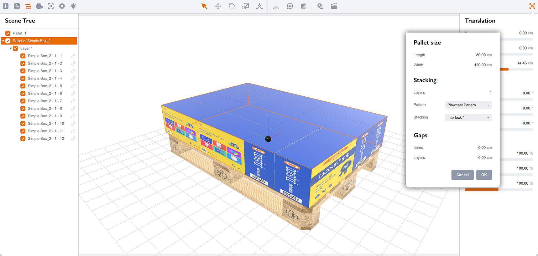 Switching to pinwheel palletizing pattern